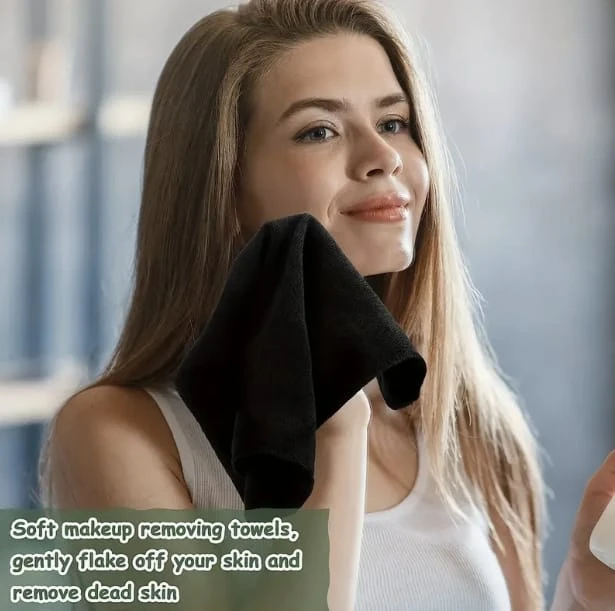 Microfiber Face Towel Cloths Reusable Makeup Remover Cloth Ultra Soft Washcloths For Women 30.48cm X 30.48cm Black