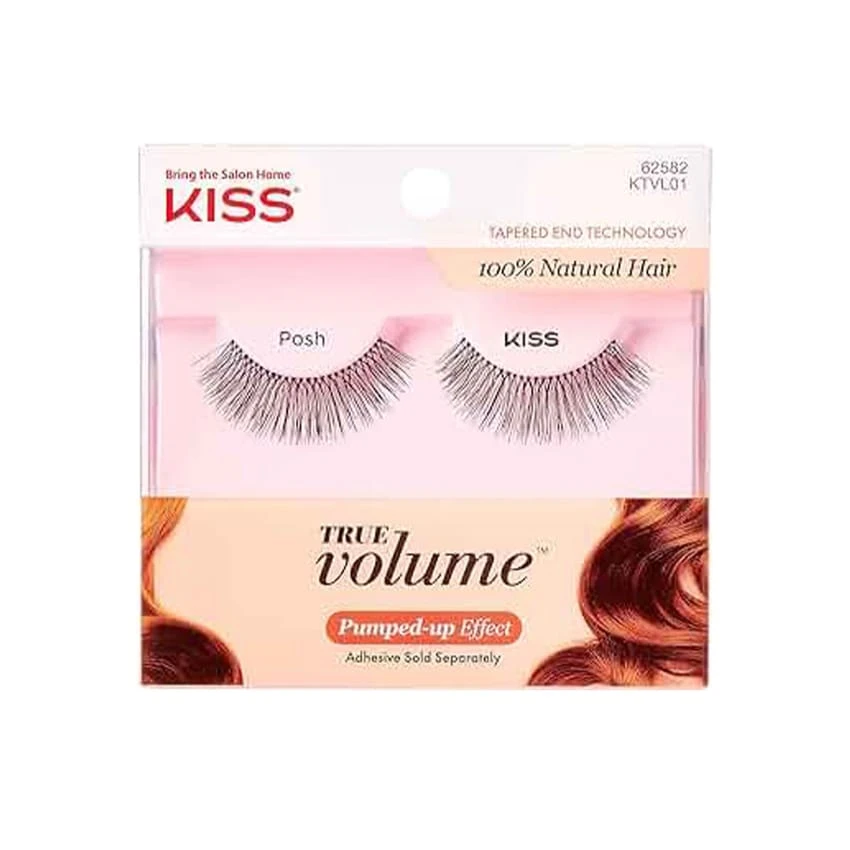 KISS True Volume Multi-Layered False Eyelashes with Tapered End Technology, 100 Natural Hair, Cruelty Free, Reusable, Contact Lens Friendly, “Posh”, 1 Pair