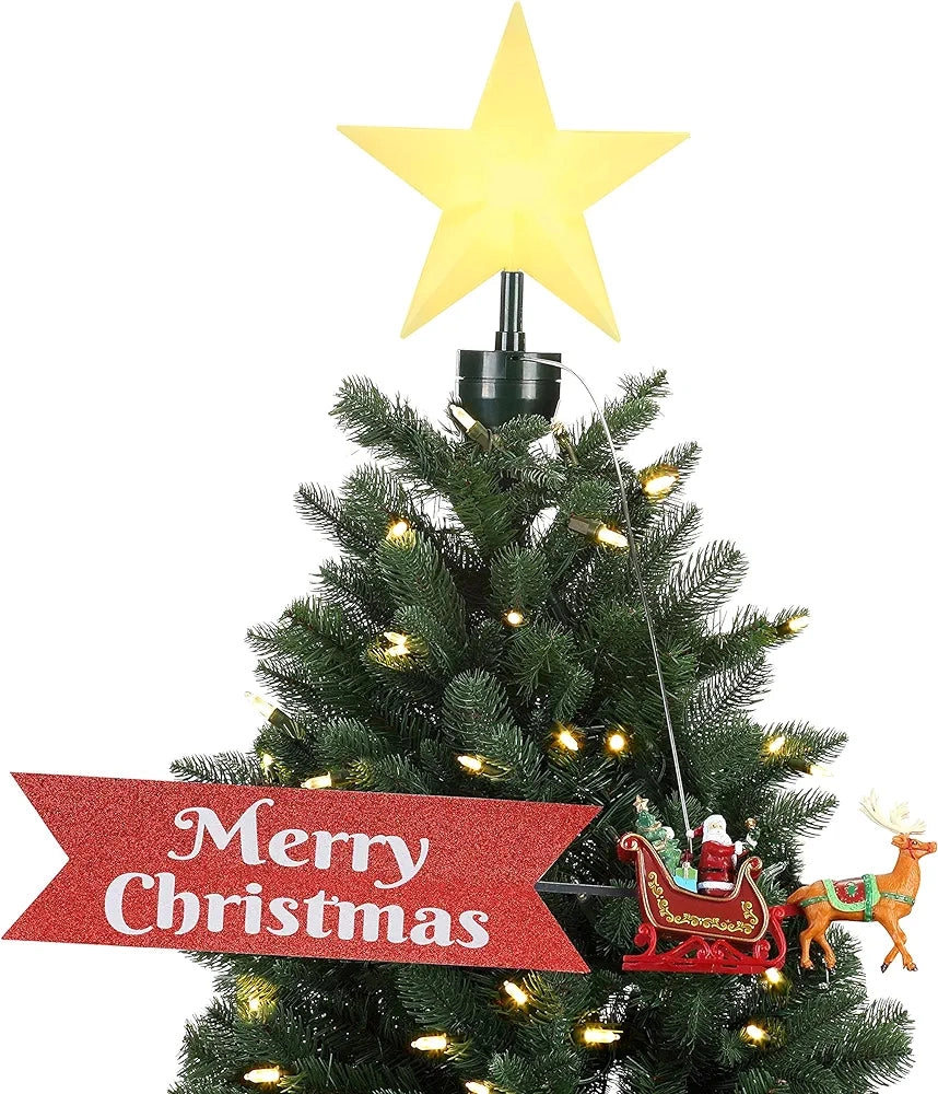 Mr. Christmas Santa’s Sleigh Animated Tree Topper with Banner Red