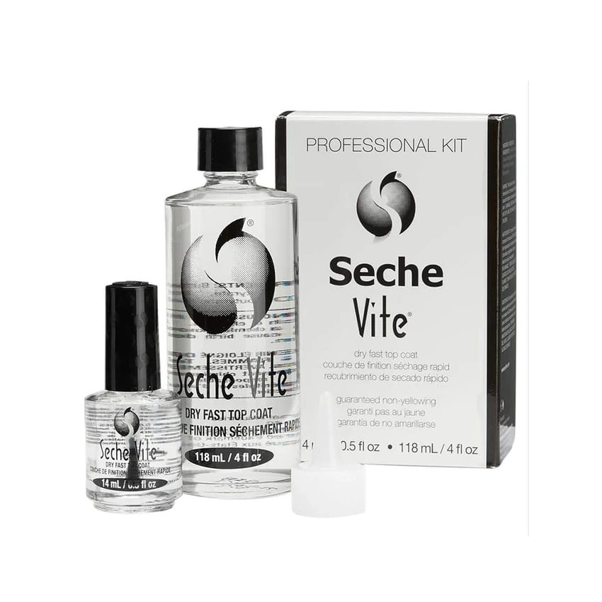 مجموعة طلاء الأظافر الاحترافية Seche Vite Dry Fast Top Coat سعة 118 مل مع عبوة كبيرة مع طلاء أظافر علوي مجاني سعة 14 مل