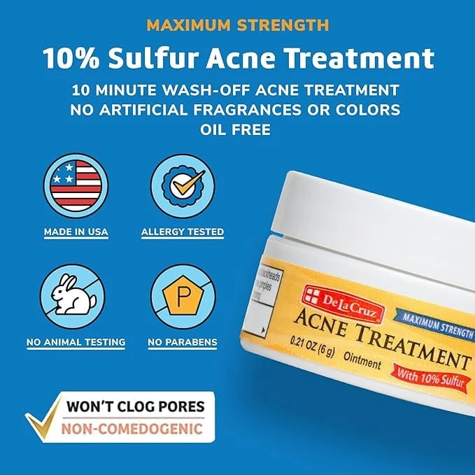 De La Cruz Sulfur Ointment Cystic Acne Treatment for Face and Body Daily 10 Min Spot Treatment Mask Safe and Effective Game Changing Hormonal Acne Treatment that Clears Up Pimples 0.21oz 6g