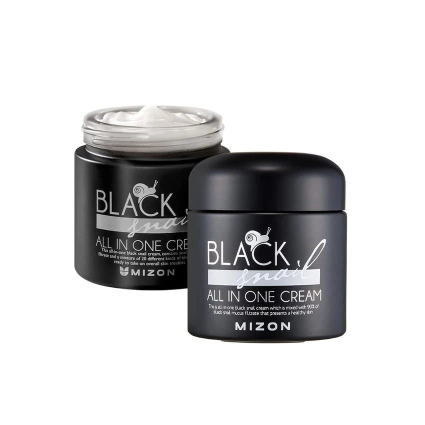 كريم MIZON Black Snail All In One، ممتاز، كريم إصلاح الحلزون، عناية مكثفة، العناية بالبشرة الكورية، ترطيب الوجه، مستخلص مخاط الحلزون، العناية بالتجاعيد، شد البشرة 75 مل