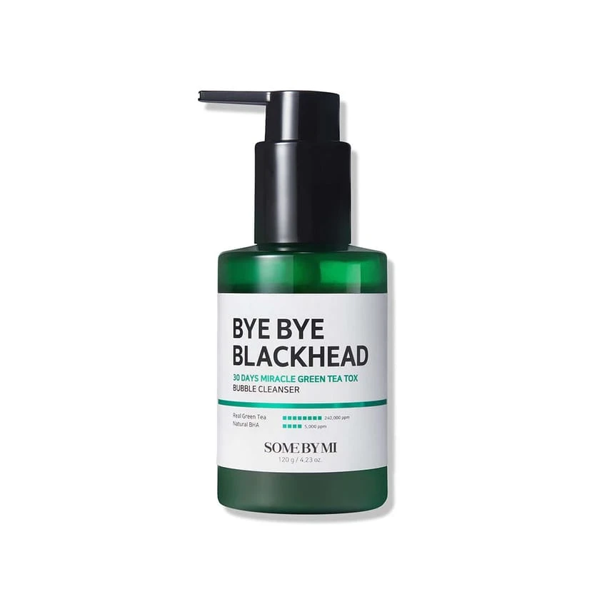 منظف ​​الفقاعات SOME BY MI Bye Bye Blackhead 30 Days Miracle Green Tea Tox Bubble Cleanser - 4.23 أونصة، 120 جم - مصنوع من مستخلص الشاي الأخضر - غسول يومي لطيف للوجه لإزالة الدهون والرؤوس السوداء - ال