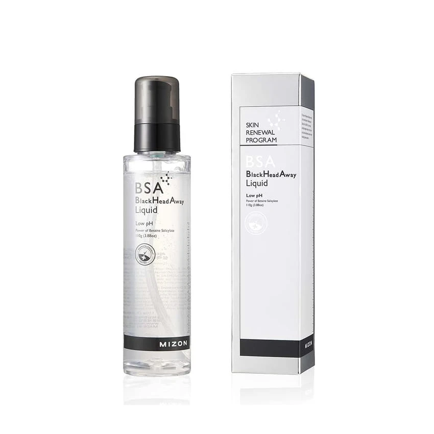 سائل MIZON BSA Black Head Away، منخفض الحموضة، مقشر بحمض الساليسيليك، مقشر للوجه، مزيل للرؤوس السوداء، العناية بالبشرة الكورية 100 مل