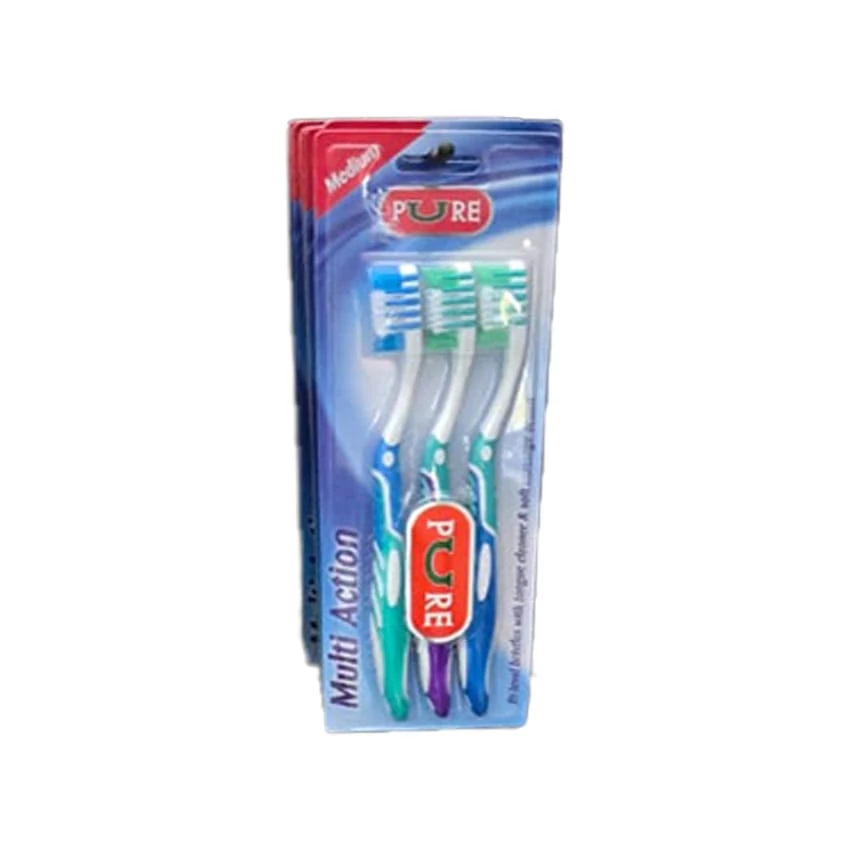 Pure Multi Action Toothbrushes Medium 3 Pieces