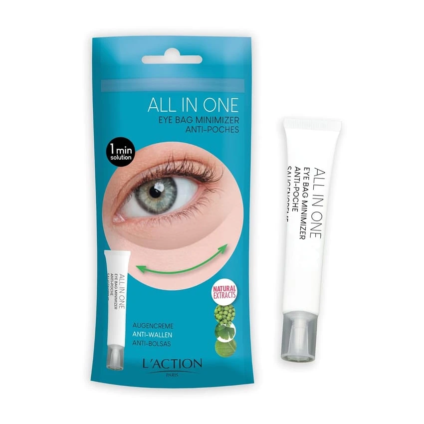 L Action Paris All In One Eye Bag Minimiser, Natural Plant Based Cream Minimises Tired Eyes and Eye Bags, Vitamin E Softens and Hydrates Skin, Youthful Complexion, 20ml