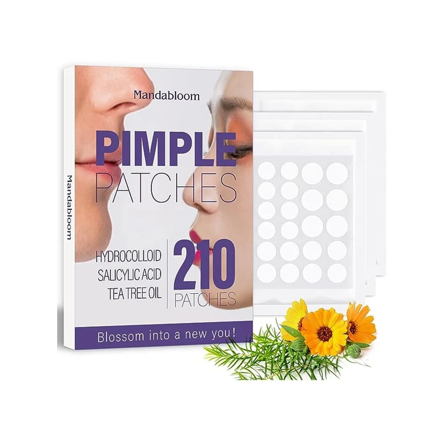 Mandabloom Acne Pimple Patches (210 Pack), Hydrocolloid Acne Patches with Tea Tree Oil & Salicylic Acid, Pimple Patches for Face Zits Breakouts, Hydrocolloid Acne Dots for Zits Blemishes Patches