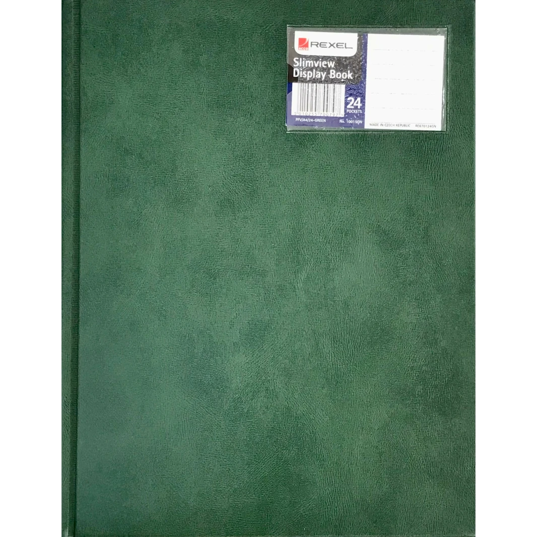 كتاب عرض Rexel Nyrex Slim View ذو الغلاف الصلب، 24 جيبًا، أخضر - مقاس A4