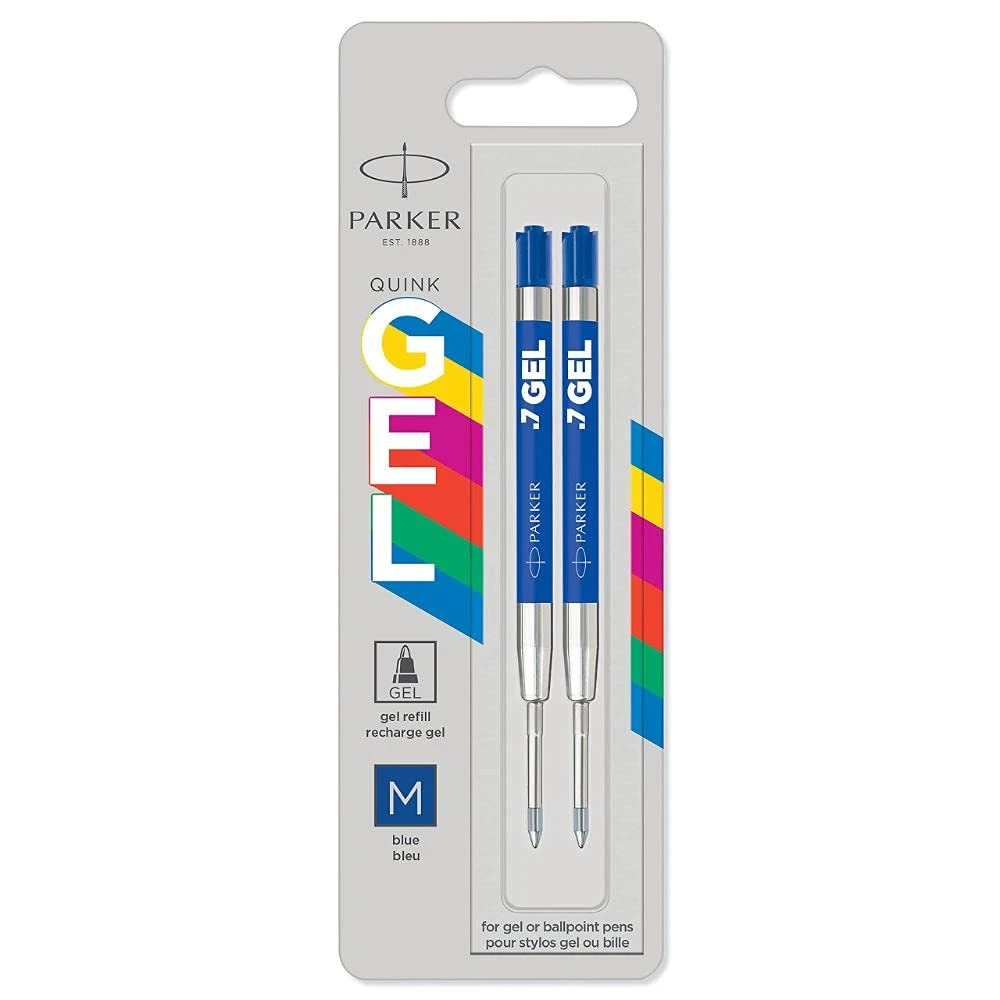 قلم حبر جاف جديد من Parker Quink Flow Gel Blue متوسط ​​الطرف - عبوة من قطعتين