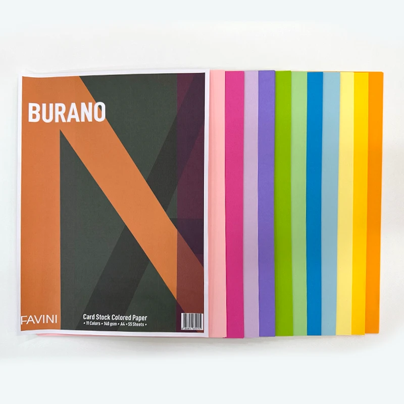 Favini Burano Colored Card Stock Paper A4 140gsm- Pack of 55 Sheets