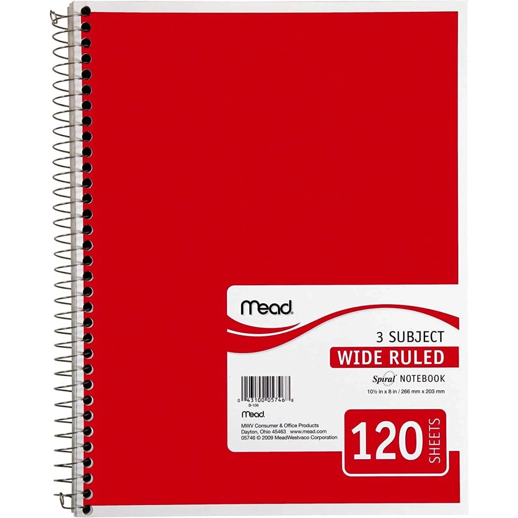 دفتر ملاحظات Mead 3 مواضيع بخطوط عريضة 120 ورقة - مقاس A4