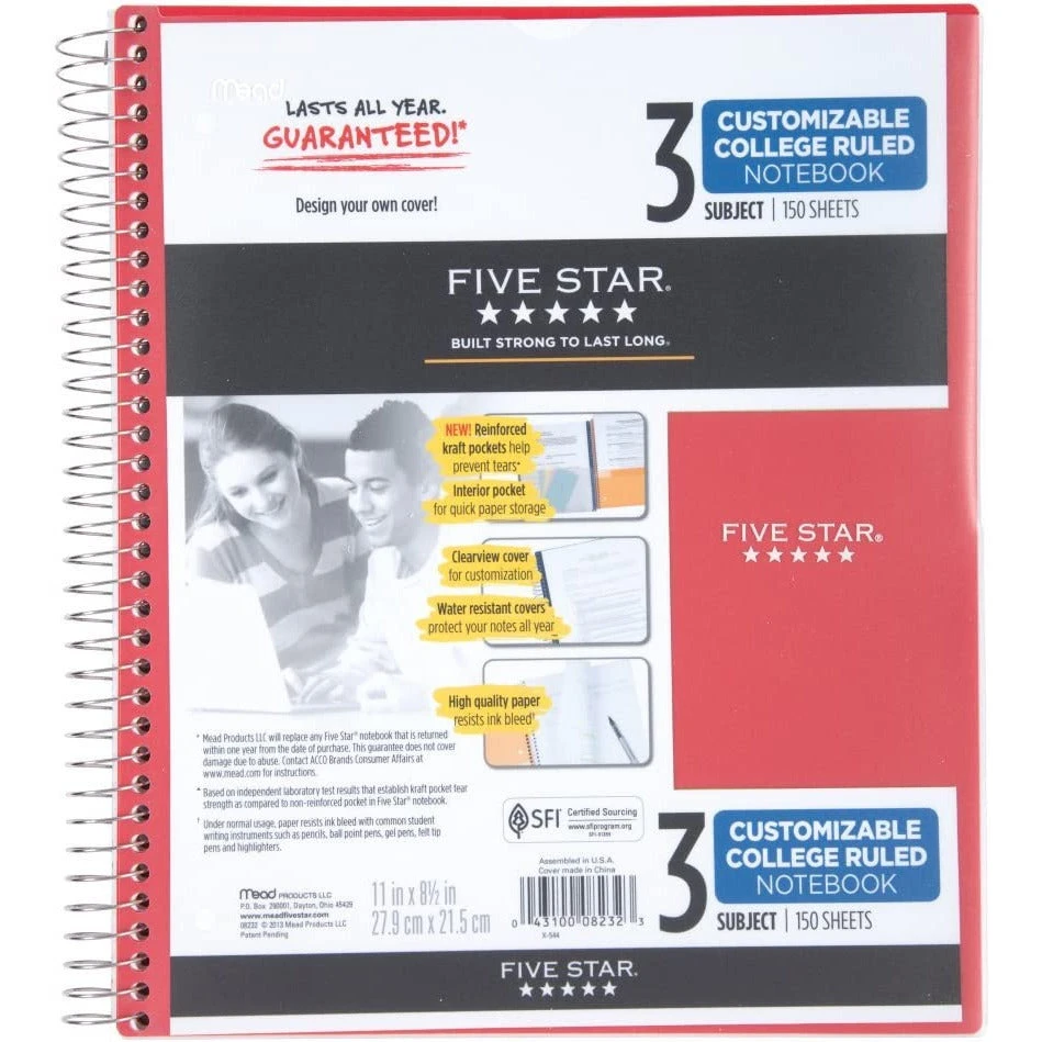 دفتر ملاحظات Mead Five Star 3 مواضيع قابل للتخصيص، 150 ورقة، مقاس A4