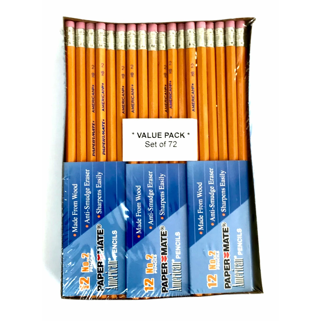 Papermate No.2 / HB American Pencils with Erasers Value Pack - Box of 72