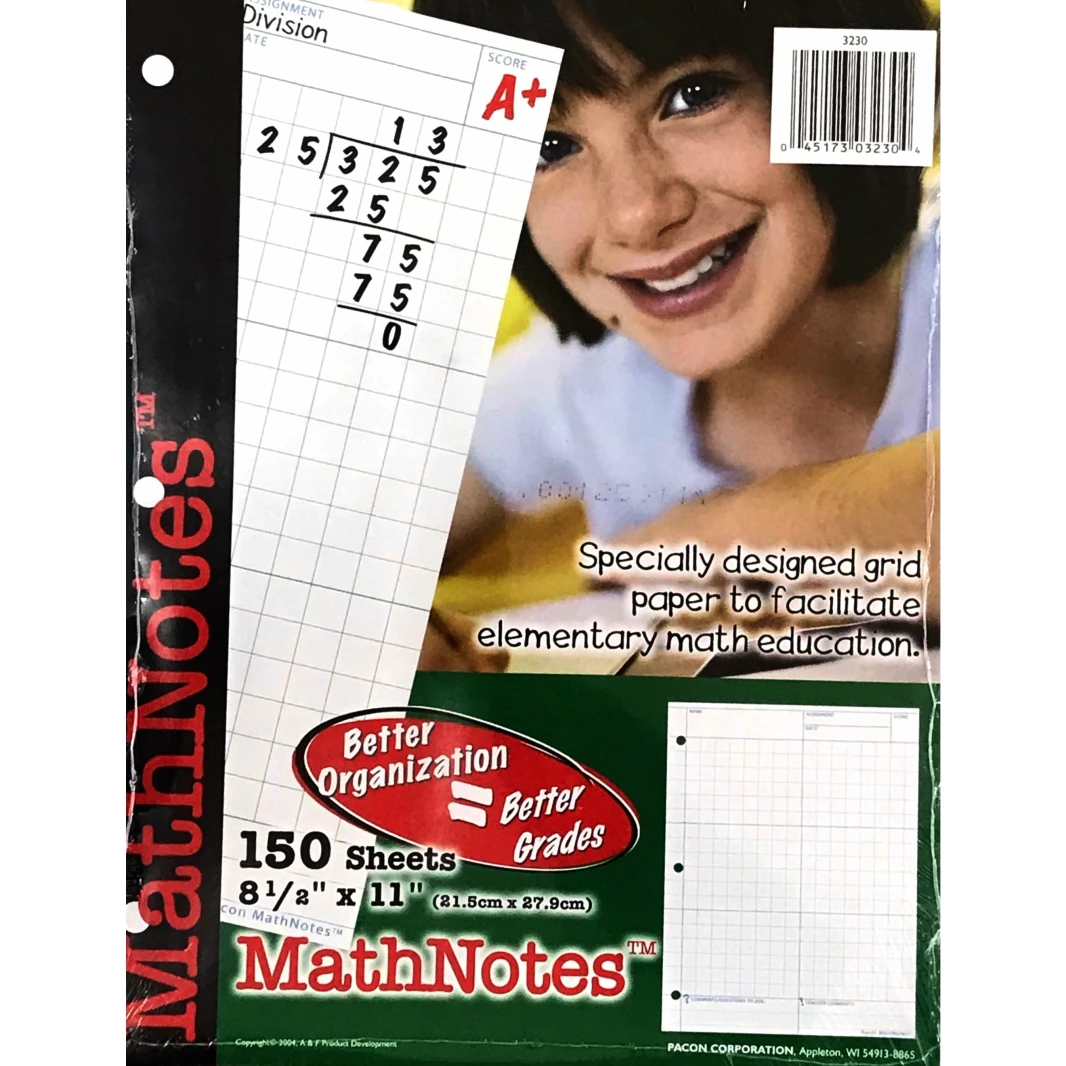 ورقة تدريب Pacon MathNotes مقاس 8.5 × 11 بوصة - عبوة من 150 ورقة