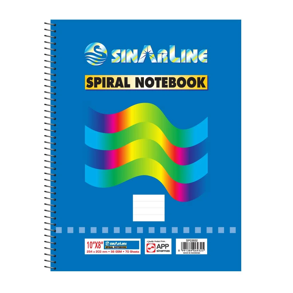 دفتر ملاحظات Sinarline Spiral Office مقاس 10 × 8 بوصة مسطر باللون الأبيض - 70 ورقة