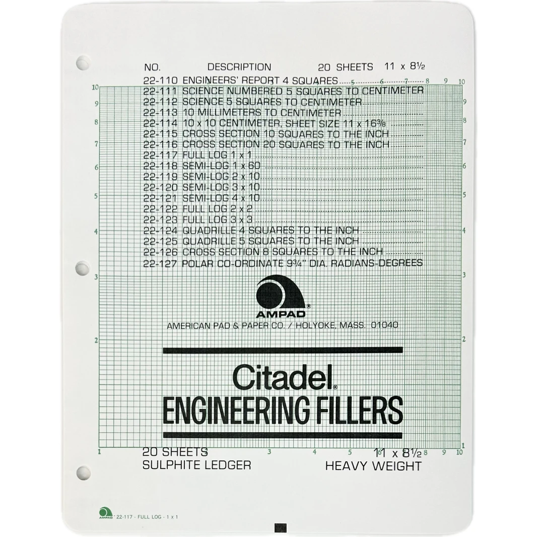 Ampad Citadel Engineering Fillers Full Log 1x1 Sulphite Ledger 8.5" x 11" Heavy Weight Green - 20 Sheets