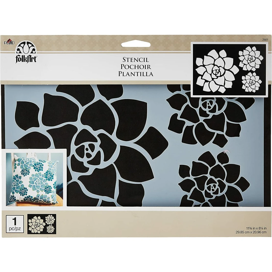 Plaid Folk Art Succulent Laser Cut Adhesive Stencils 30x21cm