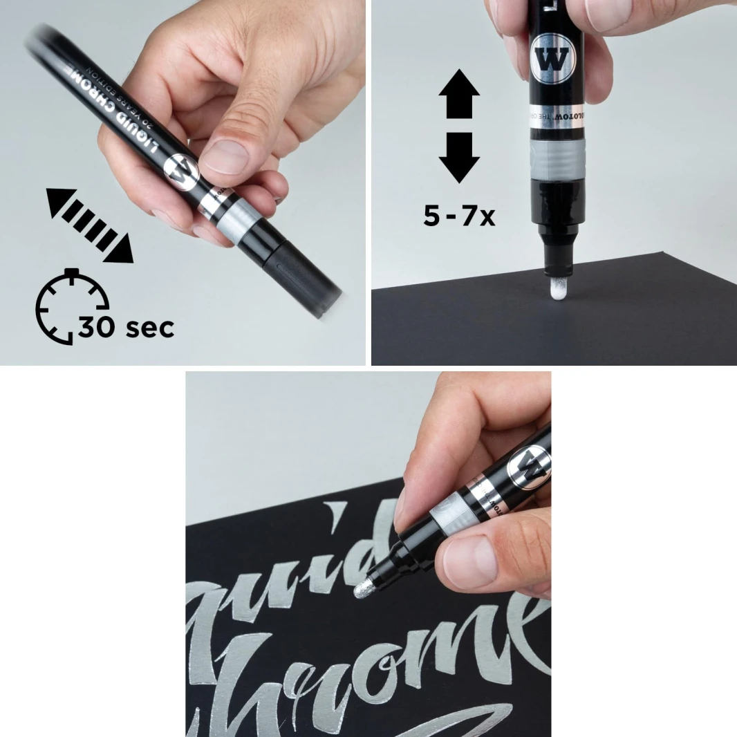 قلم طلاء مضخة ذو تأثير المرآة من MOLOTOW LIQUID CHROME™ الجديد - عبوة من قطعة واحدة
