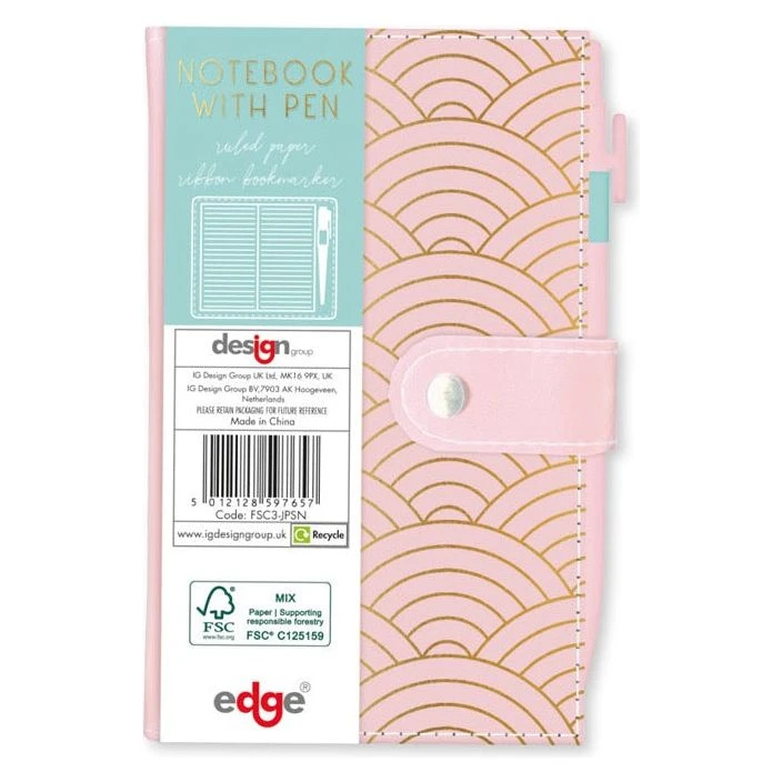 IG Design Padded Lined Notebook with Pen 15x9cm