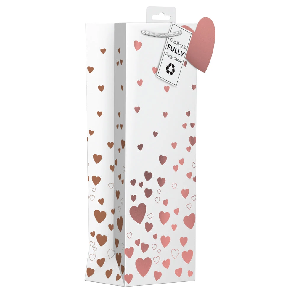 IG Design Group Rose Gold Hearts Bottle Gift Bag 31x13x9 cm