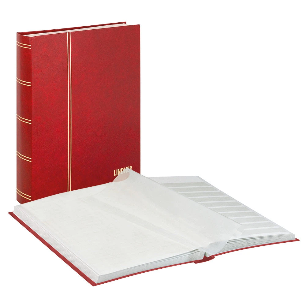 دفتر ختم جلدي جديد غير مبطن من Lindner Standard يحتوي على 48 صفحة بيضاء وشرائط زجاجية مقاس 230 × 305 مم - أحمر
