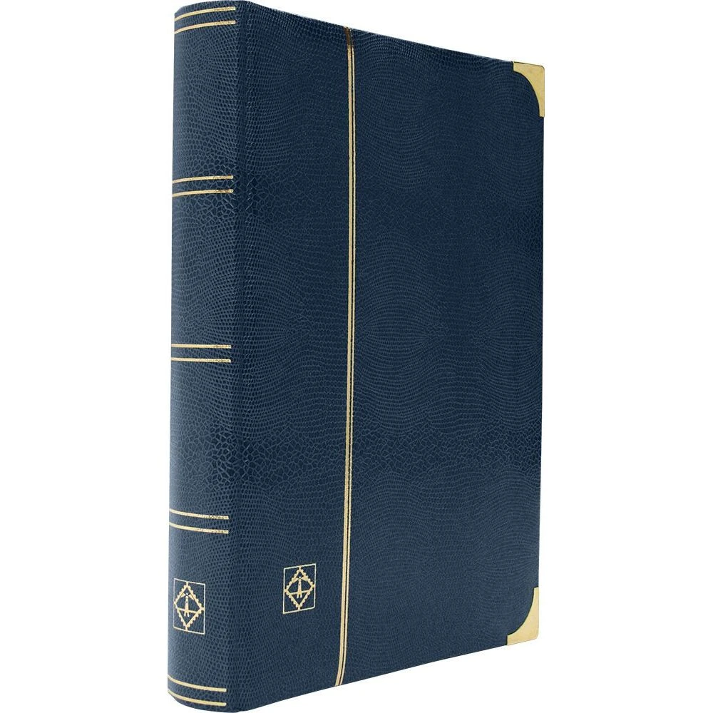 NEW Leuchtturm Comfort Deluxe Stockbook Blue Padded Crocodile Cover & Gold Fittings Stamp Album 64 Pages White A4