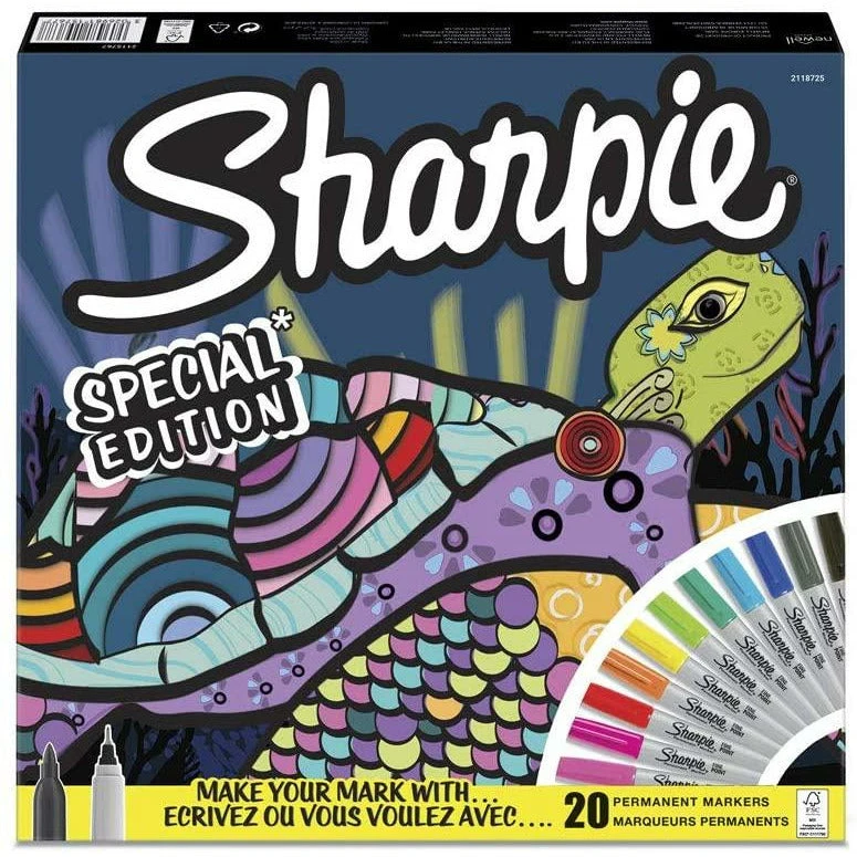 مجموعة أقلام التحديد الدائمة Sharpie Special Edition Turtle - عبوة من 20 قطعة