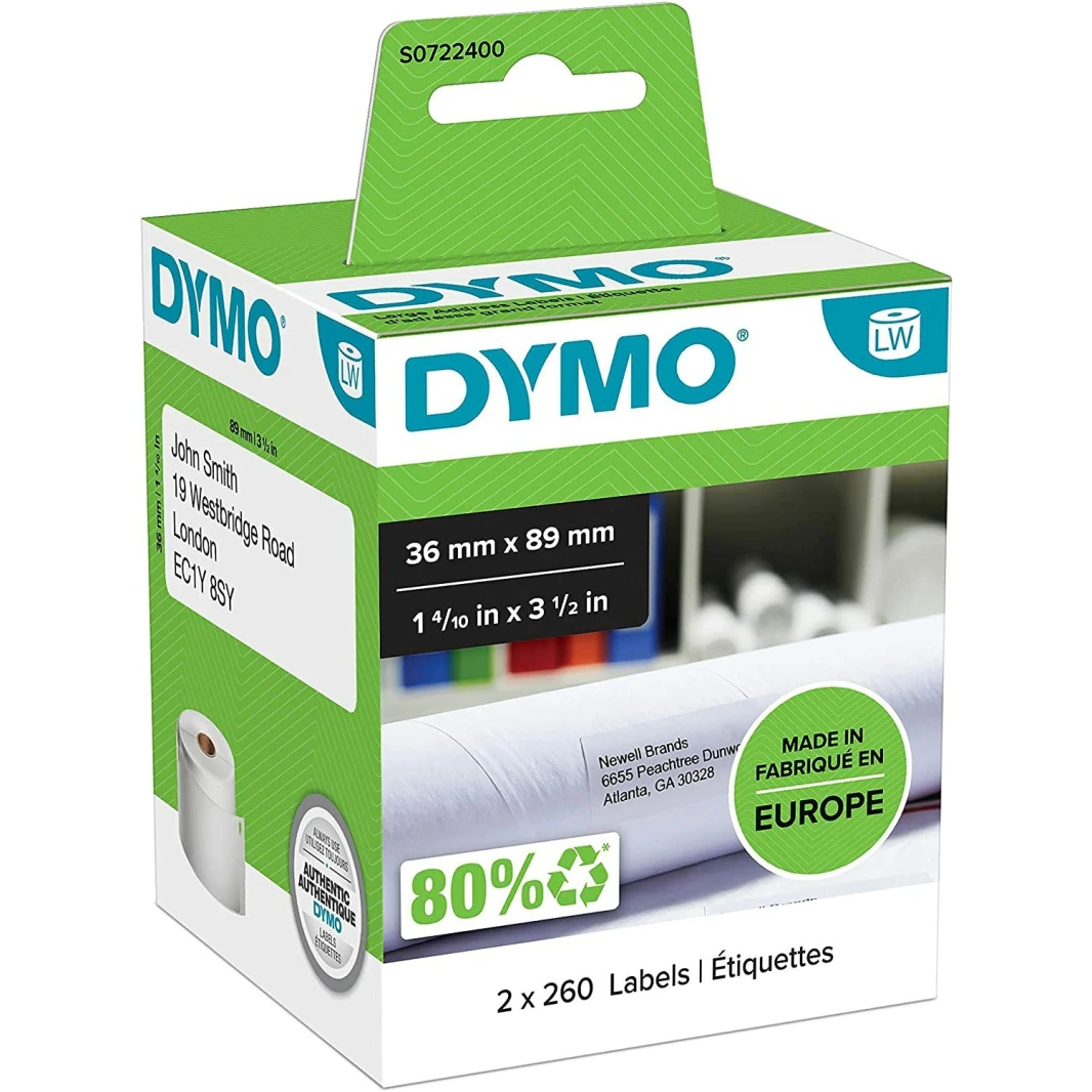 ملصقات Dymo LW مقاس 36x89 مم - 2 لفة من 260 ملصقًا
