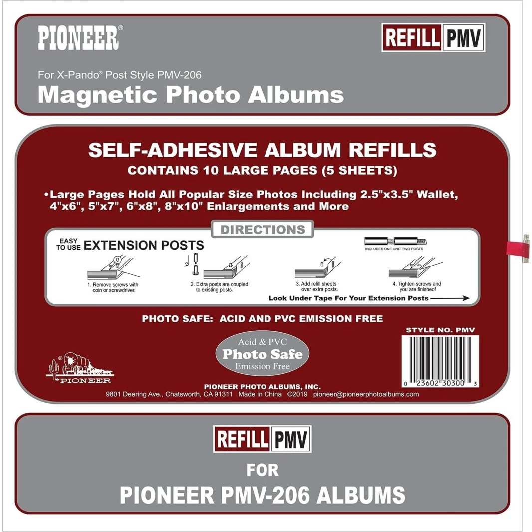 Pioneer Refill Pages for PMV-206 Large Magnetic Page X-Pando 30x31cm Photo Album - Pack of 5 Sheets