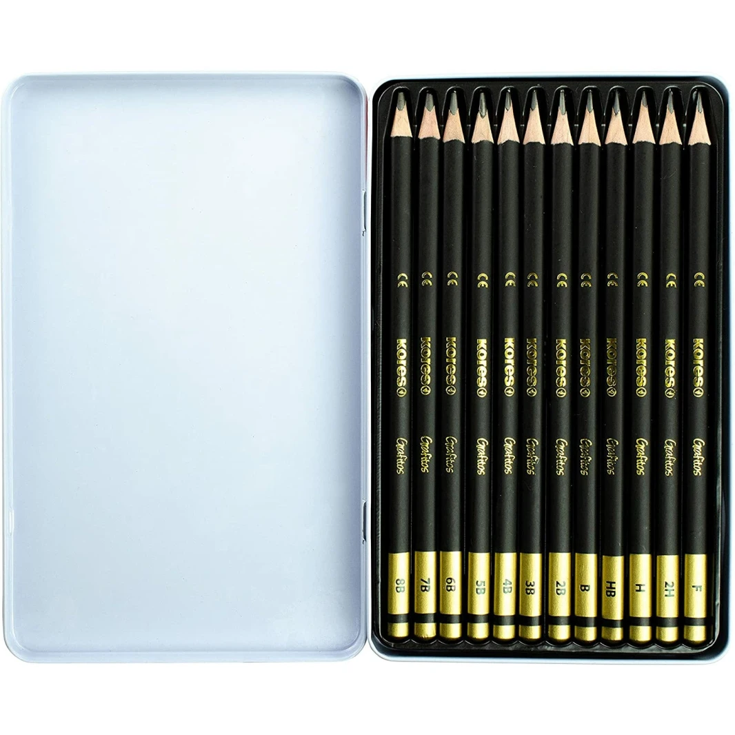 Kores Grafitos 8B-2H Graphite Pencils Set - Metal Box