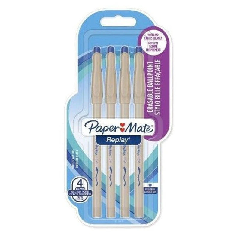 Paper Mate Replay Erasable Ball Pen Medium Tip 1.0mm Blue - Pack of 4