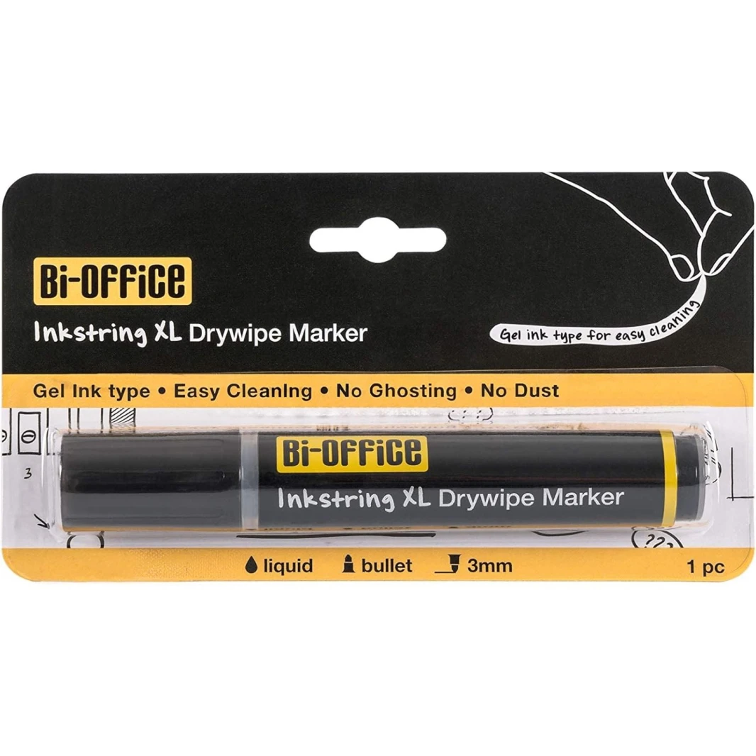 قلم تحديد السبورة البيضاء الجديد من Bi-Office Inkstring XL مع حبر جل وطرف دائري مقاس 3 مم - أسود