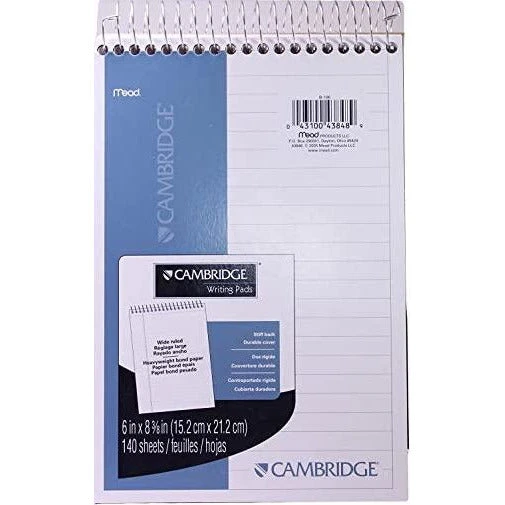 Mead Cambridge Spiral Writing Flip Pad 140 Sheets A5 - White