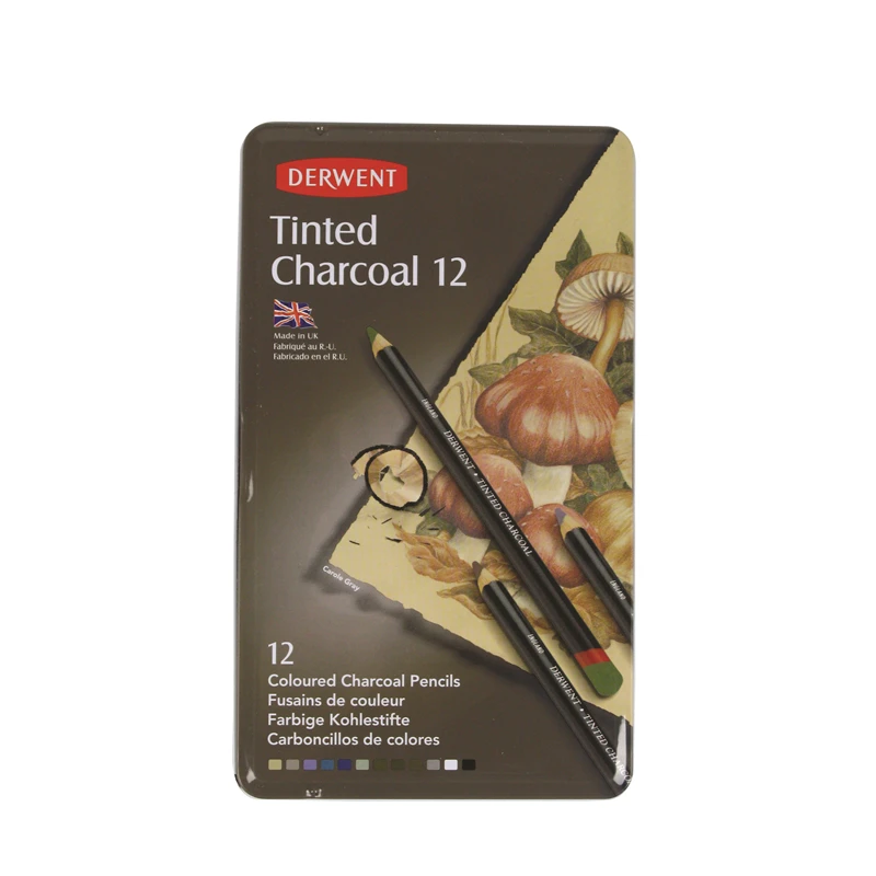 أقلام رسم فحم احترافية قابلة للذوبان في الماء من Derwent Tinted Charcoal - مجموعة من الصفيح