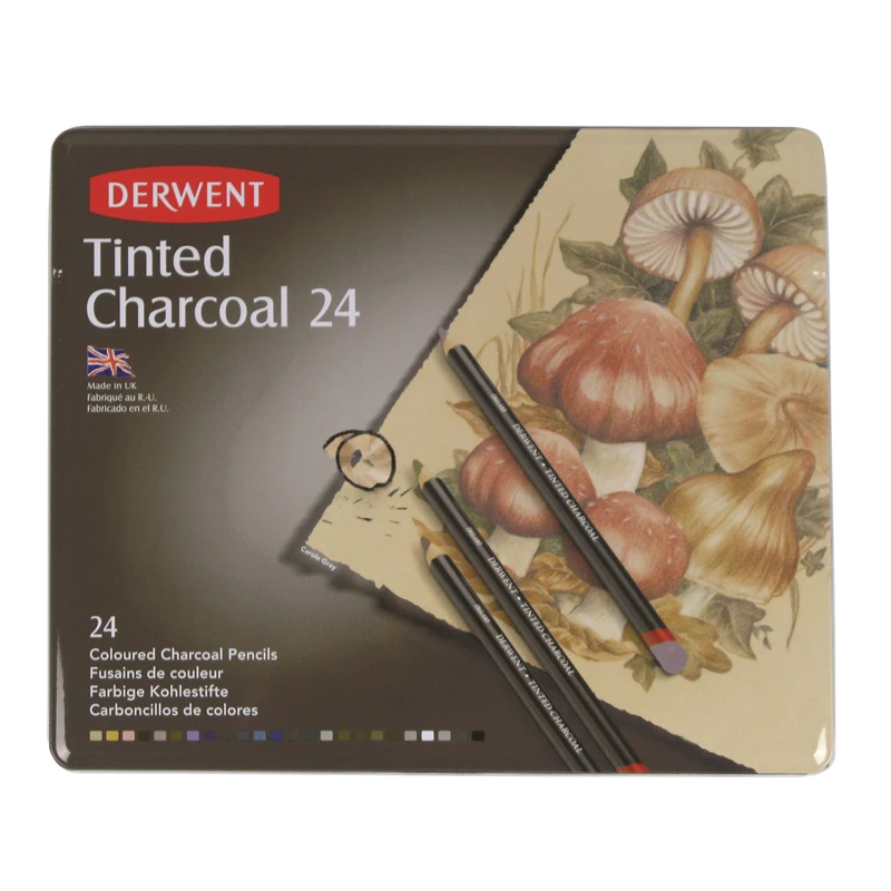أقلام رسم فحم احترافية قابلة للذوبان في الماء من Derwent Tinted Charcoal - مجموعة من الصفيح