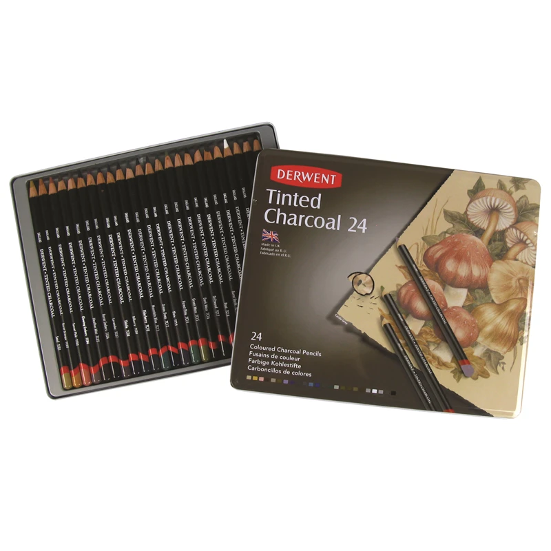 أقلام رسم فحم احترافية قابلة للذوبان في الماء من Derwent Tinted Charcoal - مجموعة من الصفيح