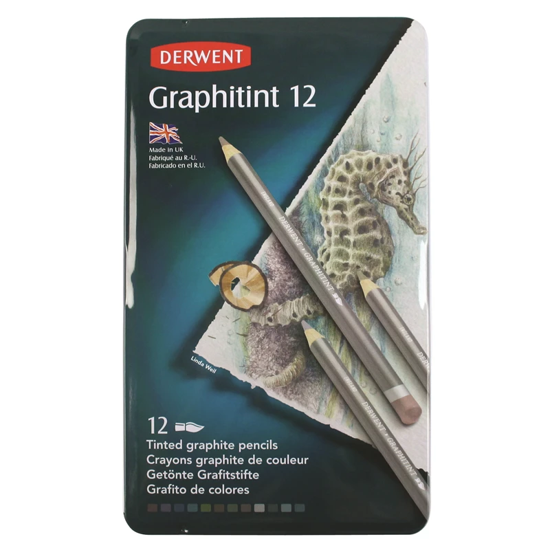 أقلام رسم جرافيت ملونة من Derwent Graphitint قابلة للذوبان في الماء بجودة احترافية - مجموعة من الصفيح