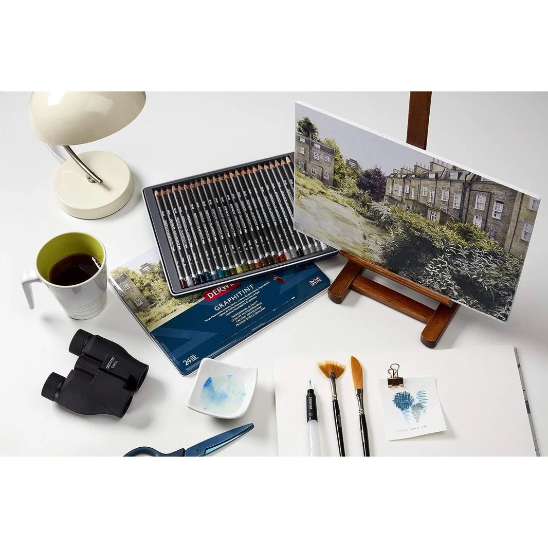 أقلام رسم جرافيت ملونة من Derwent Graphitint قابلة للذوبان في الماء بجودة احترافية - مجموعة من الصفيح