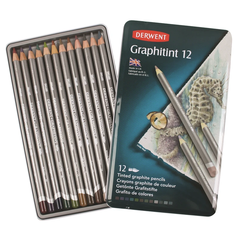 أقلام رسم جرافيت ملونة من Derwent Graphitint قابلة للذوبان في الماء بجودة احترافية - مجموعة من الصفيح