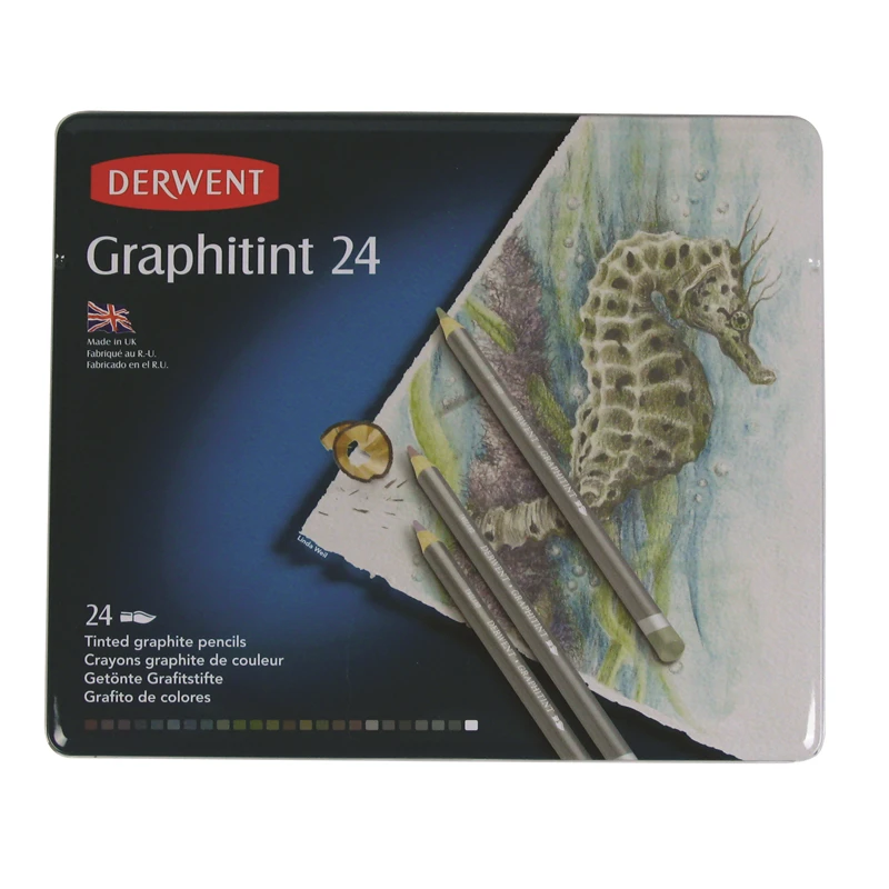 أقلام رسم جرافيت ملونة من Derwent Graphitint قابلة للذوبان في الماء بجودة احترافية - مجموعة من الصفيح