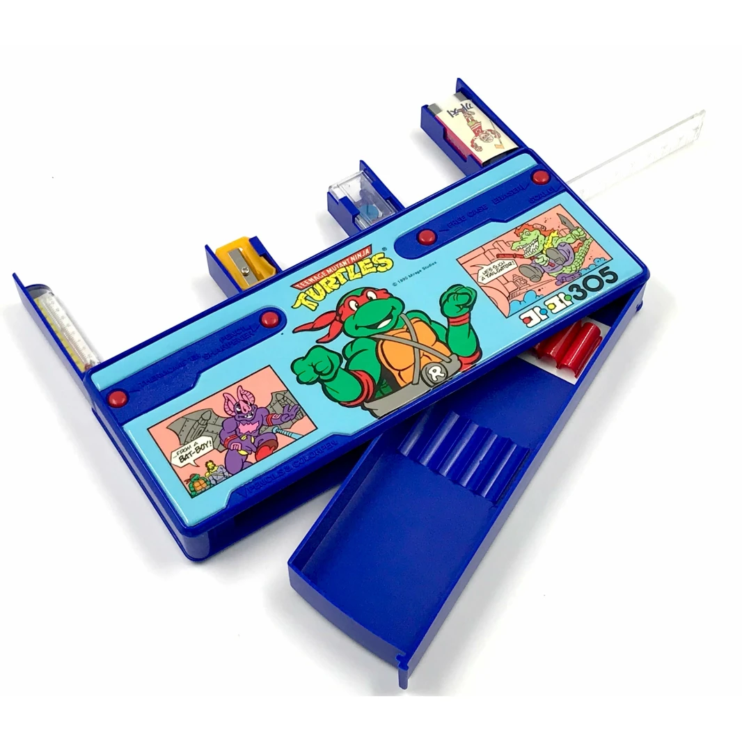 حافظة أقلام Melody Retro TMNT ذات الأزرار الضاغطة 24x9x3 سم - 4 أزرار متعددة الوظائف