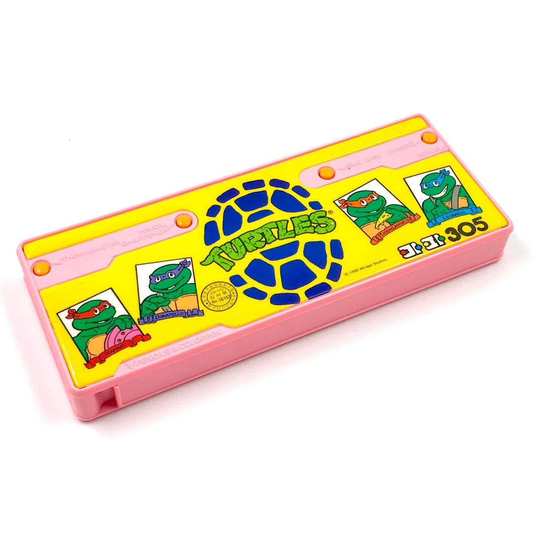حافظة أقلام Melody Retro TMNT ذات الأزرار الضاغطة 24x9x3 سم - 4 أزرار متعددة الوظائف