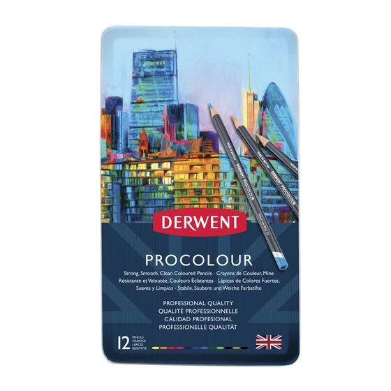 Derwent Procolour Pencils 4mm Round Core Premium Core Strength Smooth Texture Ideal For Fine Art Drawing & Colouring Professional Quality - Tin Set