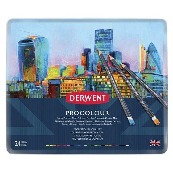 Derwent Procolour Pencils 4mm Round Core Premium Core Strength Smooth Texture Ideal For Fine Art Drawing & Colouring Professional Quality - Tin Set