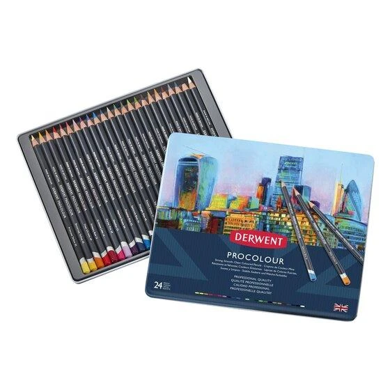 Derwent Procolour Pencils 4mm Round Core Premium Core Strength Smooth Texture Ideal For Fine Art Drawing & Colouring Professional Quality - Tin Set