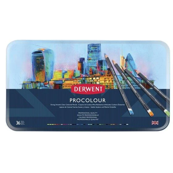 Derwent Procolour Pencils 4mm Round Core Premium Core Strength Smooth Texture Ideal For Fine Art Drawing & Colouring Professional Quality - Tin Set