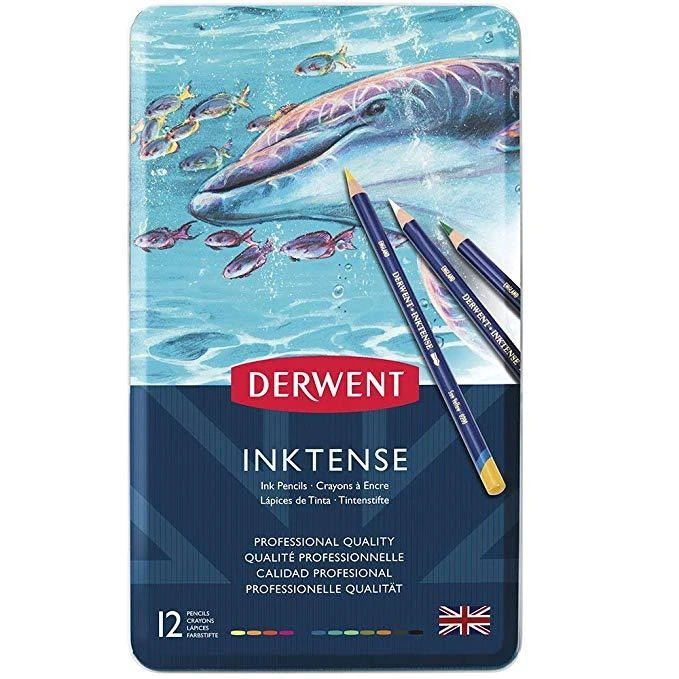 أقلام ألوان مائية دائمة من Derwent Inktense مقاس 4 مم ذات قلب ممتاز قابلة للذوبان في الماء مثالية للتلوين والرسم والحرف اليدوية بجودة احترافية - مجموعة من الصفيح