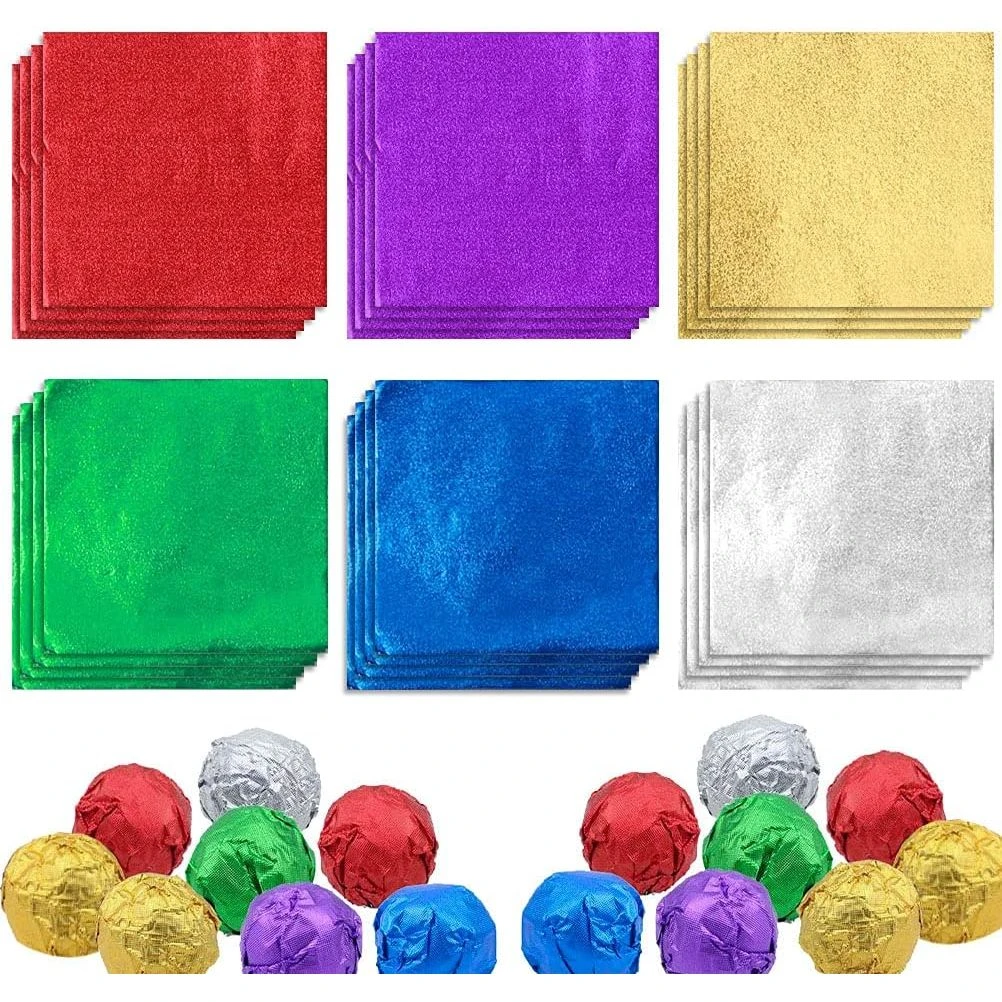 Foil Chocolate Candy Wrappers Colored Square 4"x4" - Pack of 100 Sheets