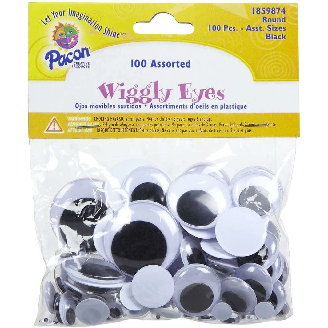 Pacon Wiggly Eyes Round Black - عبوة من 100 قطعة