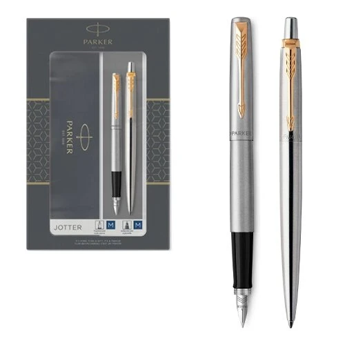 قلم حبر جاف جديد من Parker Jotter GT بلون الكروم والفولاذ المقاوم للصدأ في صندوق هدايا
